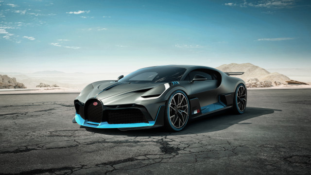 Bugatti desert mountains blue sky free wallpaper for desktop - medium preview image