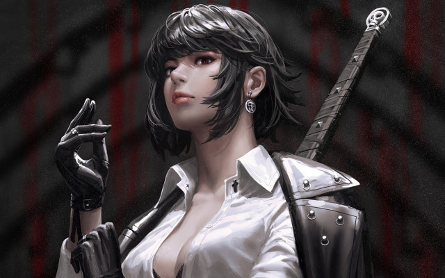 Woman sword gun knife fantasy free wallpaper for desktop - medium preview image