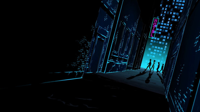 Neon cityscape night group ruins free wallpaper for desktop - medium preview image