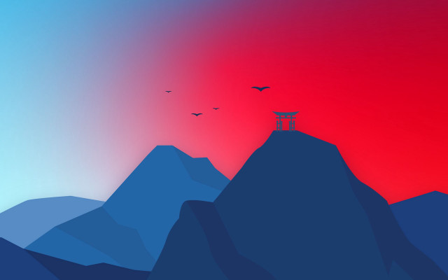 Mountain bird redsky flying flock free wallpaper for desktop - medium preview image