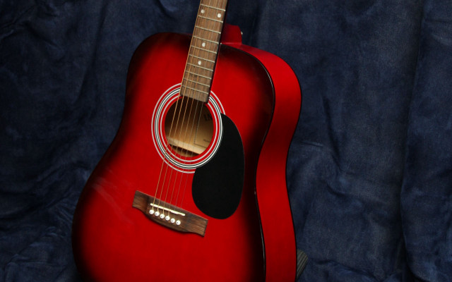 Red guitar blue black background free wallpaper for desktop - medium preview image