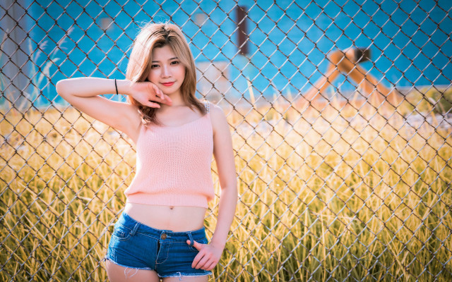 Woman fence hand head cheek free wallpaper for desktop - medium preview image