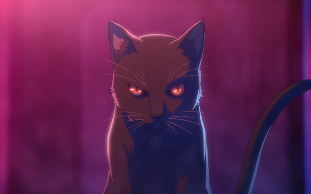 Glowing cat vanitas purple background free wallpaper for desktop - medium preview image