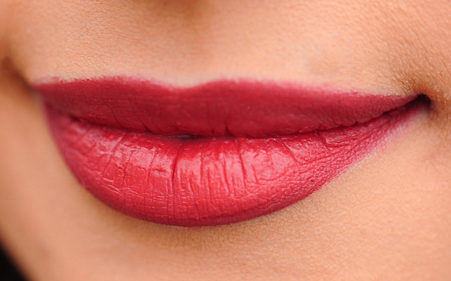 Lips red lipstick black background free wallpaper for desktop - medium preview image