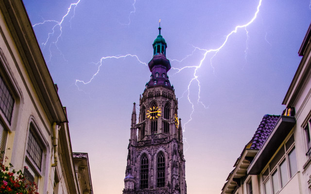 Clock tower lightning shock art free wallpaper for desktop - medium preview image