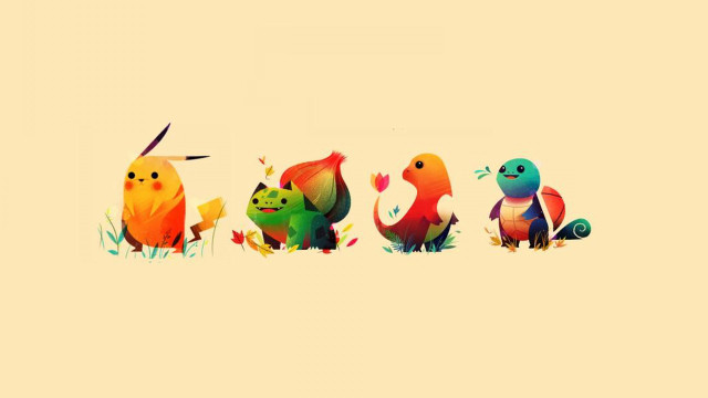 Colorful pokemon starters pixel art free wallpaper for desktop - medium preview image
