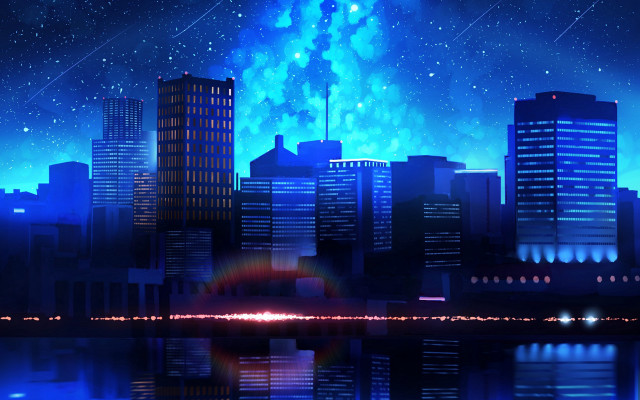 City skyline starry night bright free wallpaper for desktop - medium preview image