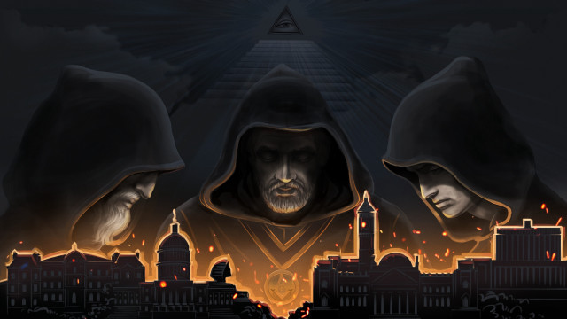 Hooded men city skyline pyramid free wallpaper for desktop - medium preview image