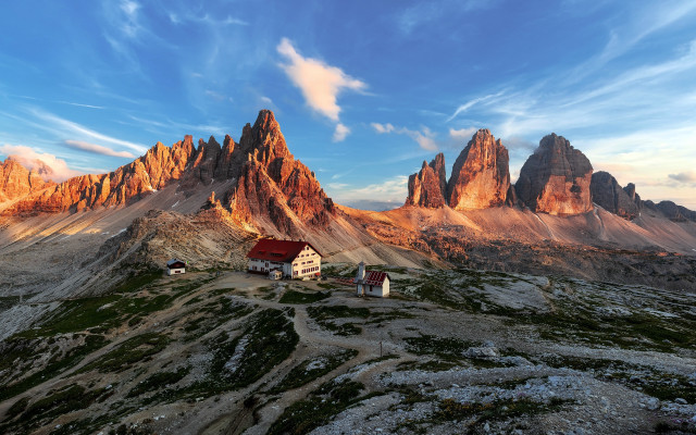 Mountain house clouds blue sky free wallpaper for desktop - medium preview image
