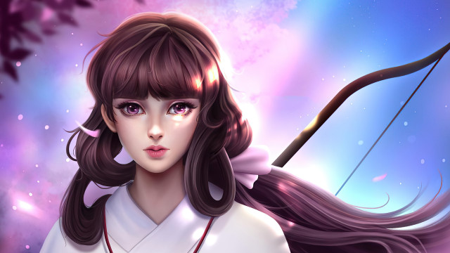 Girl long hair bow fantasy free wallpaper for desktop - medium preview image