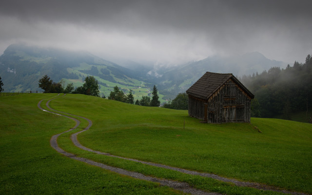 House hill path landscape clouds free wallpaper for desktop - medium preview image