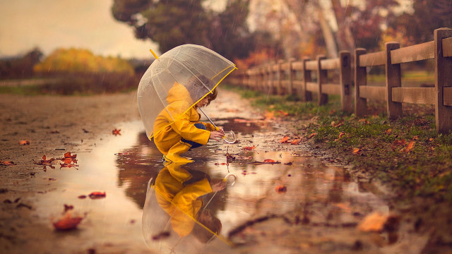 Little boy yellow raincoat clear free wallpaper for desktop - medium preview image