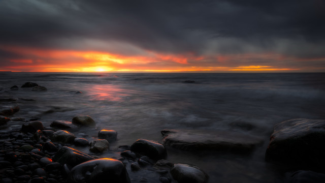 Sunset ocean rocks dark sky #3 free wallpaper for desktop - medium preview image