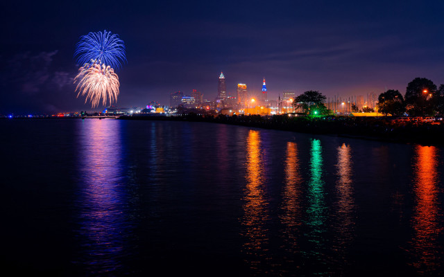 City skyline fireworks reflection night #2 free wallpaper for desktop - medium preview image