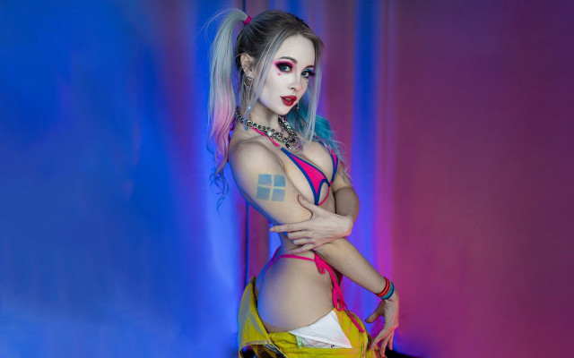 Woman makeup colorful outfit blue free wallpaper for desktop - medium preview image