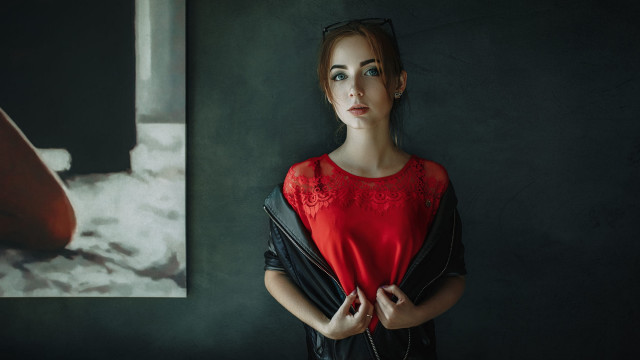 Woman painting red dress black free wallpaper for desktop - medium preview image