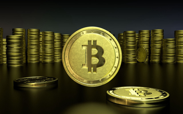Bitcoin stacks digital rendering 3d free wallpaper for desktop - medium preview image
