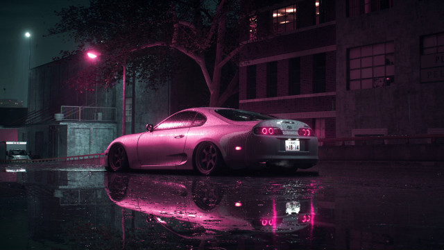 Car neon night cityscape planet free wallpaper for desktop - medium preview image