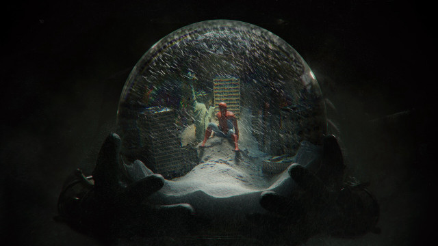 Snowglobe man inside dark mirrorball free wallpaper for desktop - medium preview image