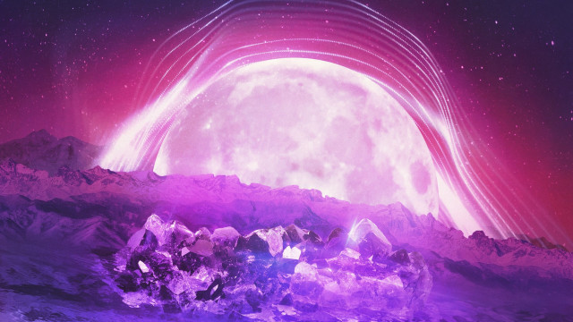 Mountain moon starry sky city free wallpaper for desktop - medium preview image