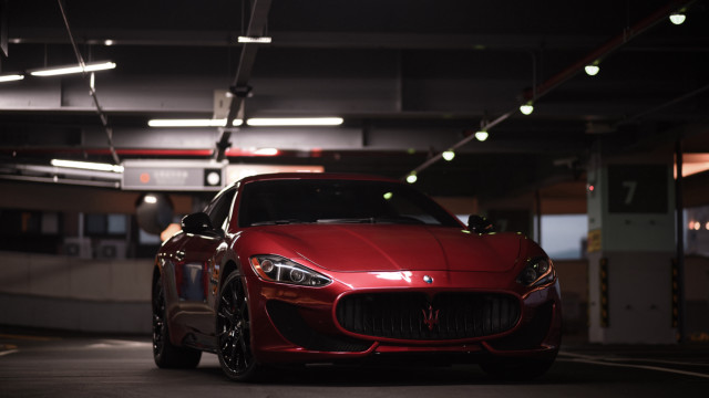 Red maserati parking garage night free wallpaper for desktop - medium preview image