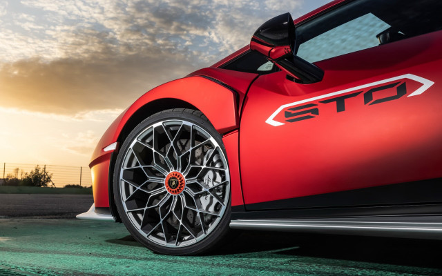 Red sports car sunset clouds free wallpaper for desktop - medium preview image