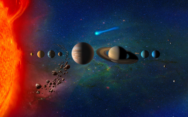 Solar system eight planets bright free wallpaper for desktop - medium preview image