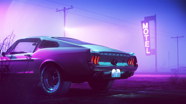 Purple car motel sign foggy #2 free wallpaper for desktop - medium preview image