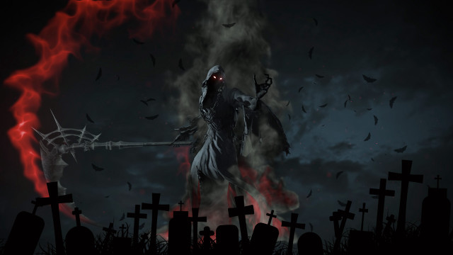 Demonic cemetery sword flame gothic free wallpaper for desktop - medium preview image