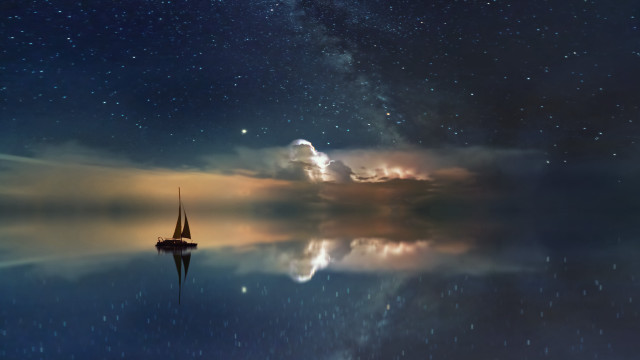 Sailboat night sky stars clouds free wallpaper for desktop - medium preview image