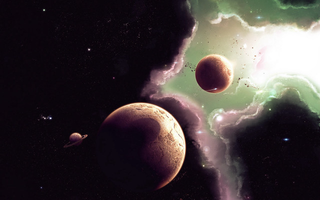 Space planets stars clouds bright free wallpaper for desktop - medium preview image