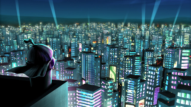 Cityscape night lights person skyline free wallpaper for desktop - medium preview image