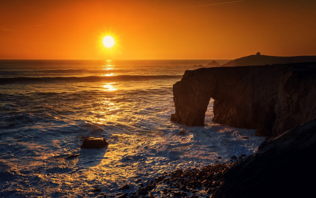 Sunset ocean rocks cloudy sky #7 free wallpaper for desktop - medium preview image