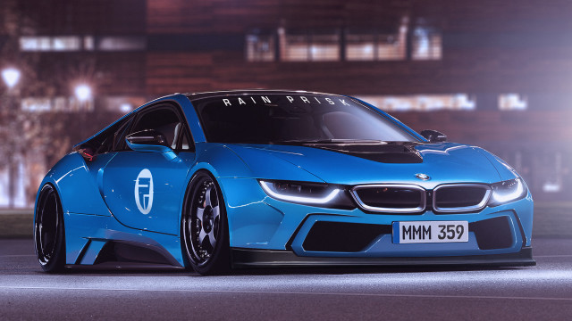 Blue sports car night city free wallpaper for desktop - medium preview image