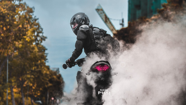 Motorcycle rider smoke helmet fireworks free wallpaper for desktop - medium preview image