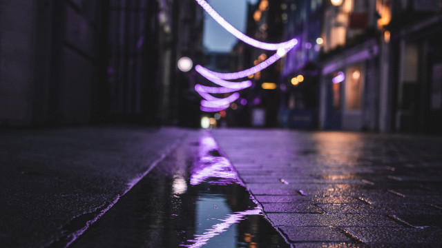 Purple light street cyberpunk neon free wallpaper for desktop - medium preview image