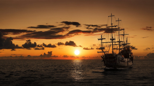 Ship sunset ocean clouds boat free wallpaper for desktop - medium preview image