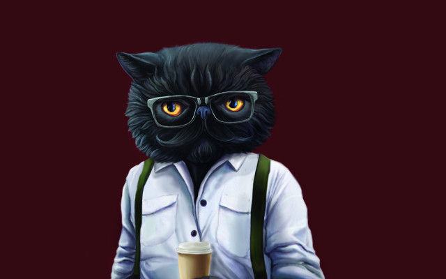 Black cat glasses coffee red free wallpaper for desktop - medium preview image