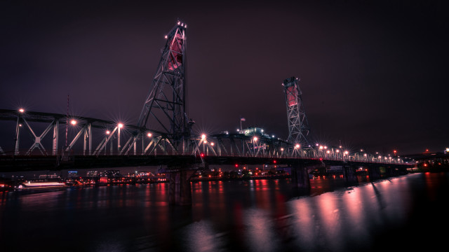 Night bridge city lights ferris free wallpaper for desktop - medium preview image