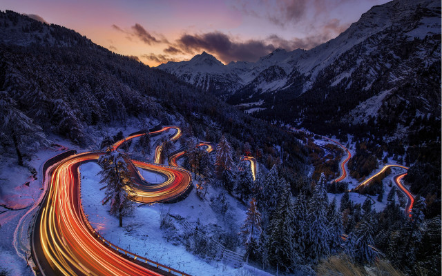 Mountain road night starry sky free wallpaper for desktop - medium preview image