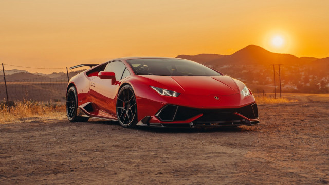 Red sports car sunset mountains #4 free wallpaper for desktop - medium preview image