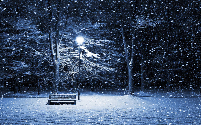 Bench snowy park night streetlight #2 free wallpaper for desktop - medium preview image