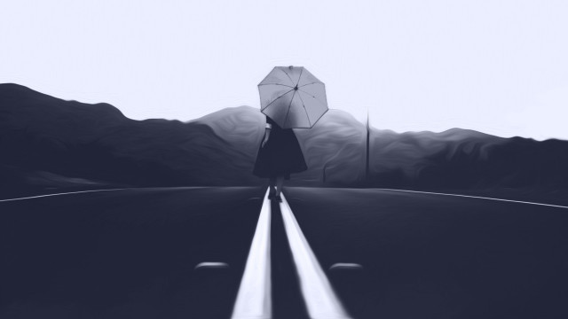 Person umbrella road mountains outdoors free wallpaper for desktop - medium preview image
