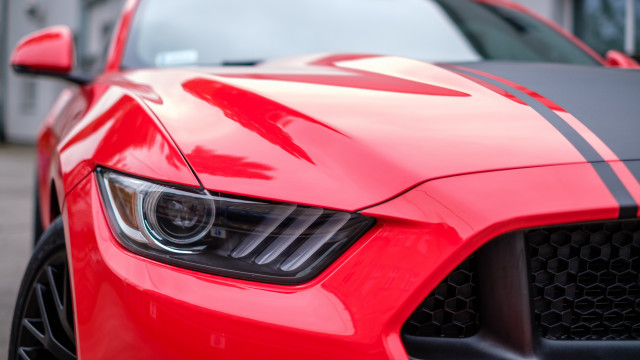 Red mustang black stripe hood #2 free wallpaper for desktop - medium preview image