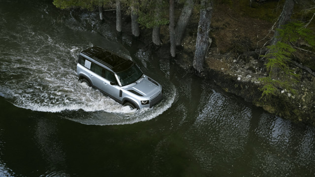 White suv river forest cliff free wallpaper for desktop - medium preview image