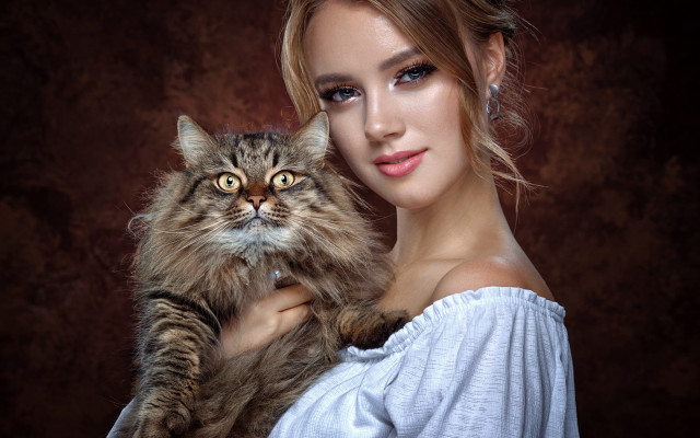 Woman cat blonde blue eyes free wallpaper for desktop - medium preview image