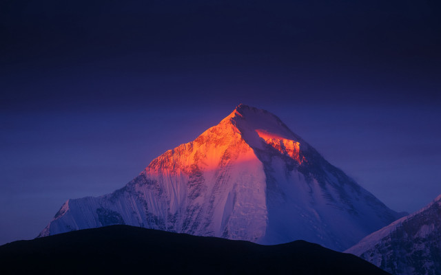 Mountain peak orange light dark free wallpaper for desktop - medium preview image