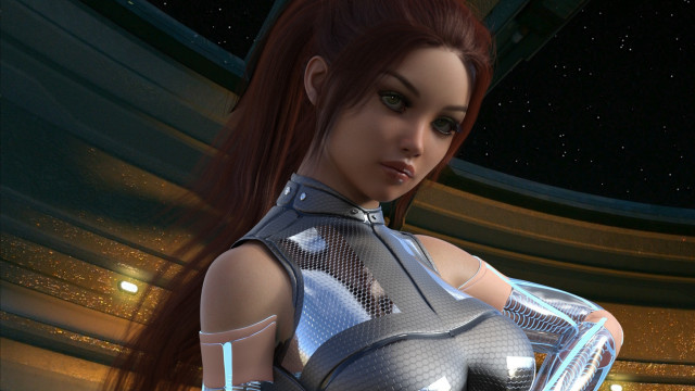 Futuristic woman sword space stars free wallpaper for desktop - medium preview image