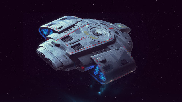 Spaceship starry sky blue light free wallpaper for desktop - medium preview image