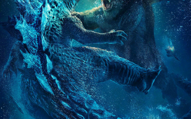 Godzilla bear water starry sky free wallpaper for desktop - medium preview image